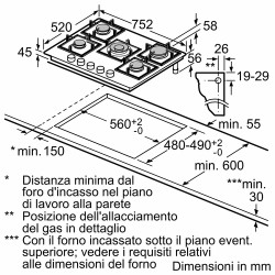 BOSC Bosch PPQ7A6B10 Piano Cottura Nero Da incasso Gas 5 Fornello(i) 76 Cm