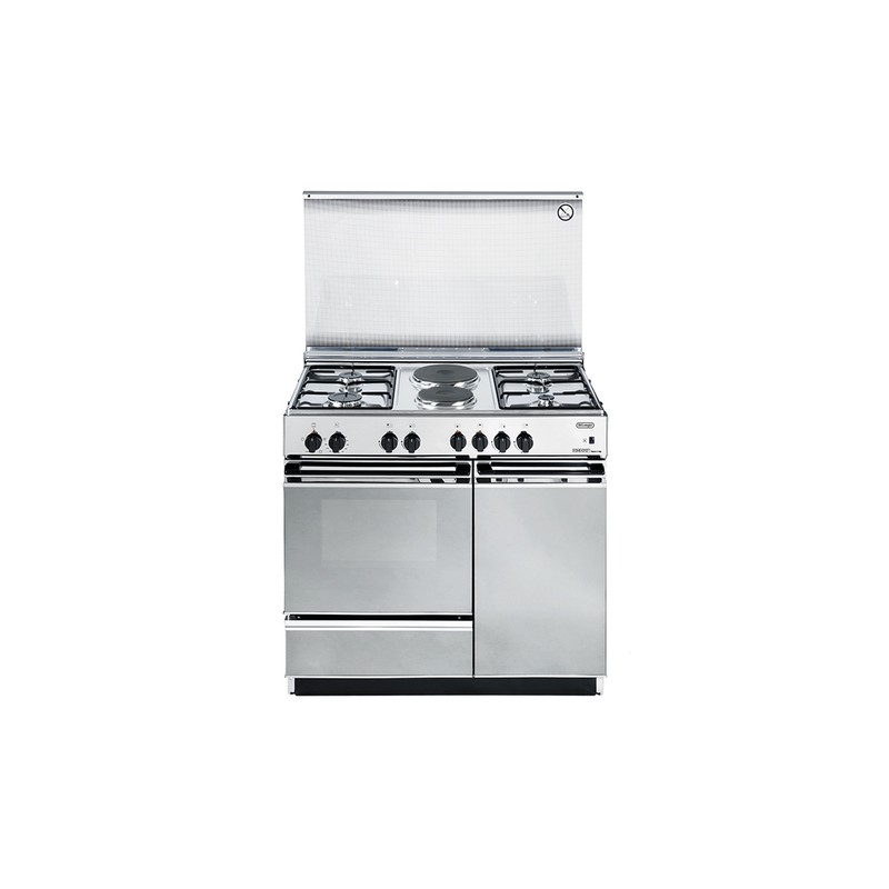 DELO De Longhi SEX8542NED Cucina a Gas Piano Cottura 4 Fuochi + 2 Piastre Elettriche Coperchio in Cristallo Classe A