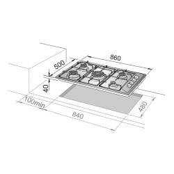 DELO De’Longhi YAL 59 DD Piano cottura Acciaio inossidabile Da incasso 86 cm Gas 5 Fornello(i)