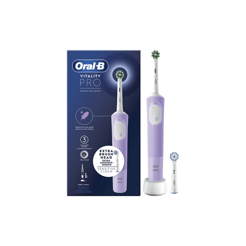 ORAL Oral-B Vitality Spazzolino Elettrico Ricaricabile Pro Viola, 2 Testine