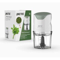 IMET Imetec 7473 Tritacompact tritatutto, Lame in acciaio inox, Capienza contenitore 400 ml, Funzionamento a pressione