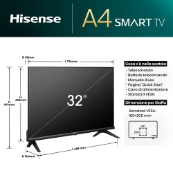 Hisense 32A4N Smart TV 32' Display LED HD Ready Sistema Vidaa Classe F - 30125